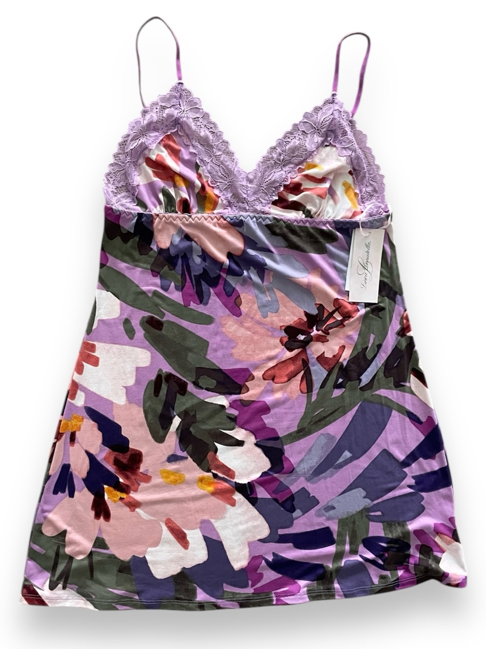 Linea Donatella Lavender Floral Lace-Trim Chemise